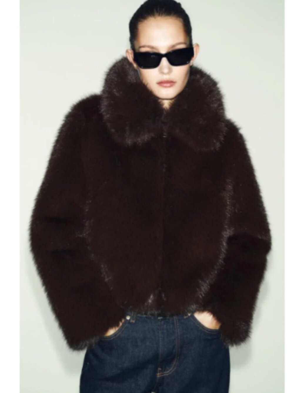 NWT ZARA SHORT FAUX FUR LAPEL COLLAR COAT JACKET BROWN SZ XS